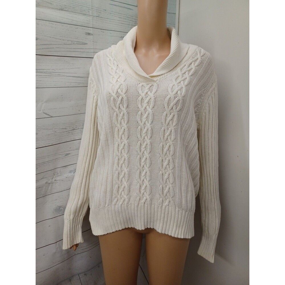 Faded Glory Crochet Sweater White Pullover Collared Sz XXL 20